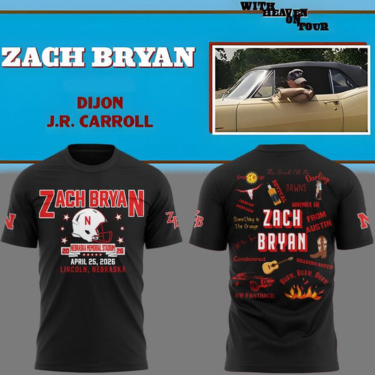 Limited Edition Zach Bryan - With Heaven on Tour - Nebraska Memorial Stadium Tshirt