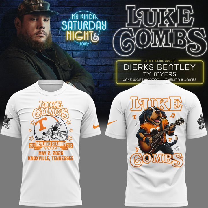 Exclusive Edition Luke Combs x Tennessee Volunteers Football - My Kinda Saturday Night Tour Country Music 2026 White T-Shirt