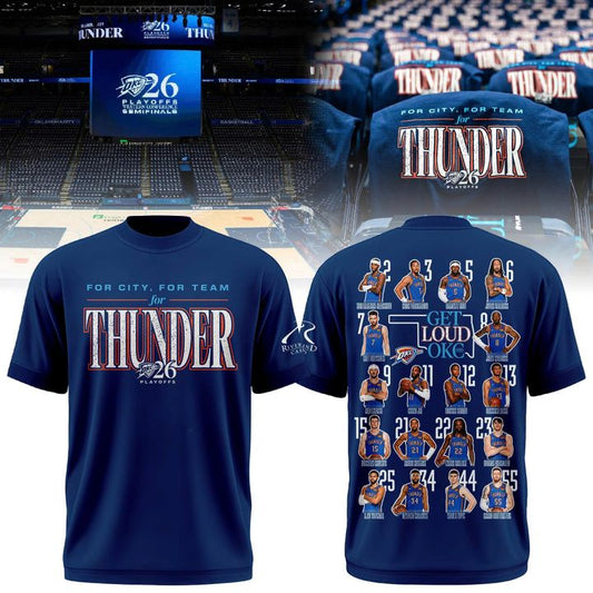 Exclusive 2026 Oklahoma City Thunder Playoffs Round 2 Game 2 T-Shirt “For City. For Team. For Thunder.”