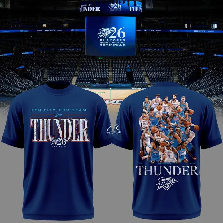 Limited Edition 2026 Oklahoma City Thunder Playoffs Round 2 Game 2 T-Shirt “For City. For Team. For Thunder.” for fans