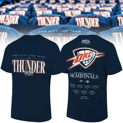 Limited Edition 2026 Oklahoma City Thunder “For City. For Team. For Thunder.” Playoffs Round 2 Game 2 T-Shirt