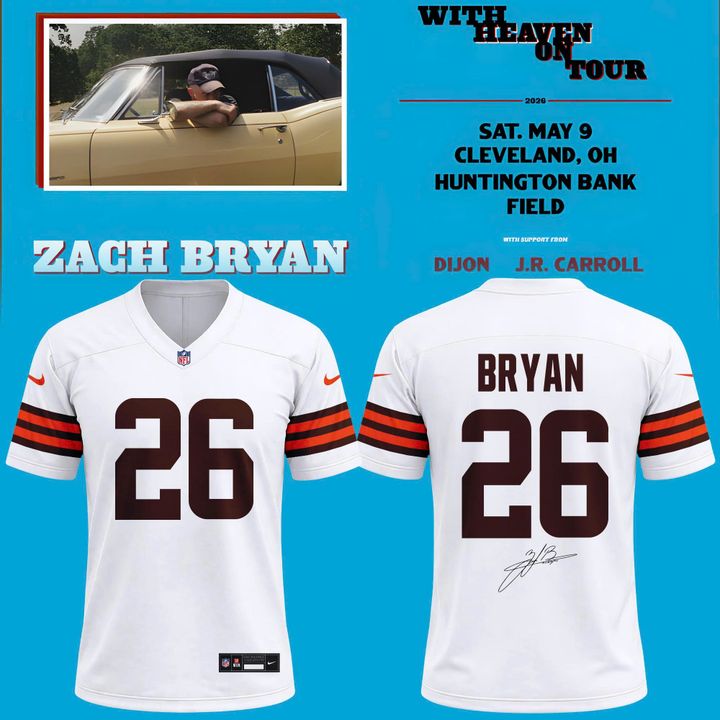 2026 Exclusive Version Jersey Signed Zach Bryan x Cleveland Browns “With Heaven On Tour” Huntington Bank Field