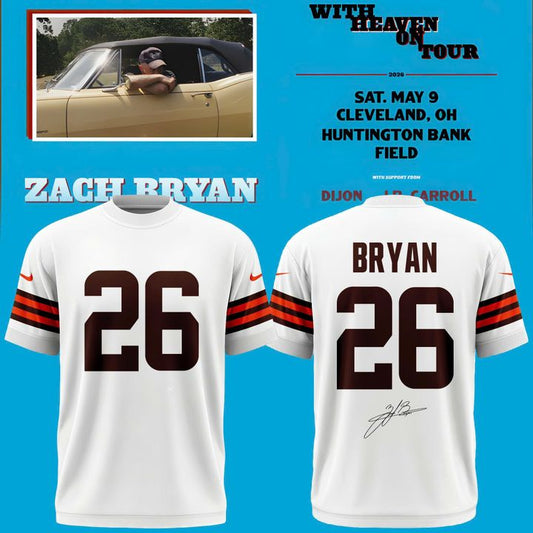 Exclusive 2026 T-Shirt Signed Zach Bryan x Cleveland Browns “With Heaven On Tour” Huntington Bank Field