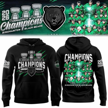 Binghamton Black Bears Commissioners Cup 2026 Champions Hoodie-Black