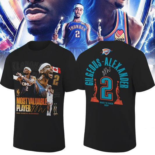 1. OKC Thunder 2026 MVP Back 2 Back Signature T-shirt
