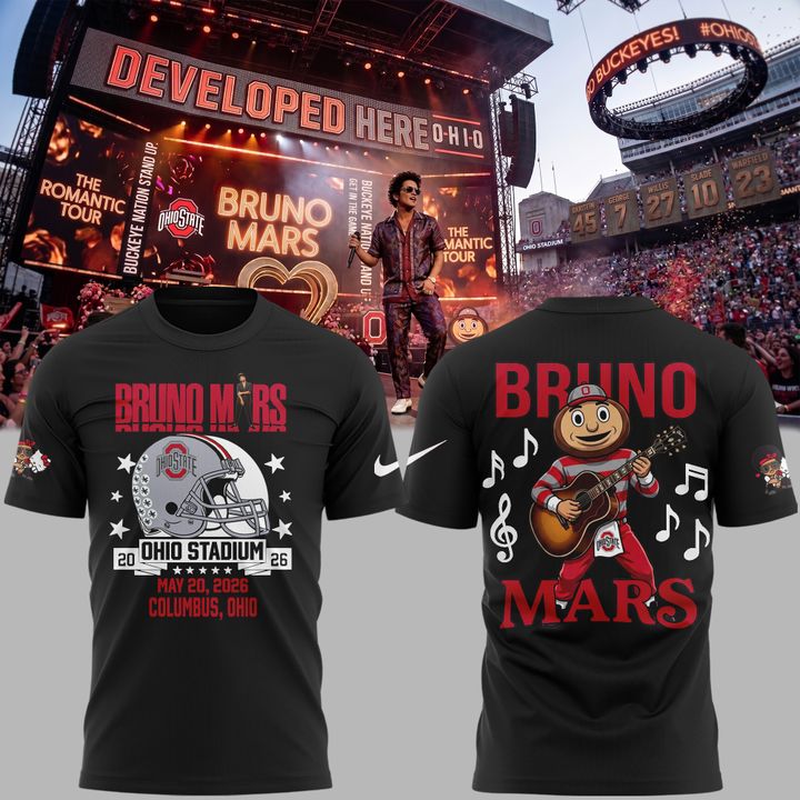 Bruno Mars x Ohio State Buckeyes Football - The Romantic Tour x Ohio Stadium Tshirt