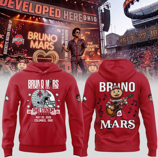 Bruno Mars x Ohio State Buckeyes Football - The Romantic Tour x Ohio Stadium Hoodie