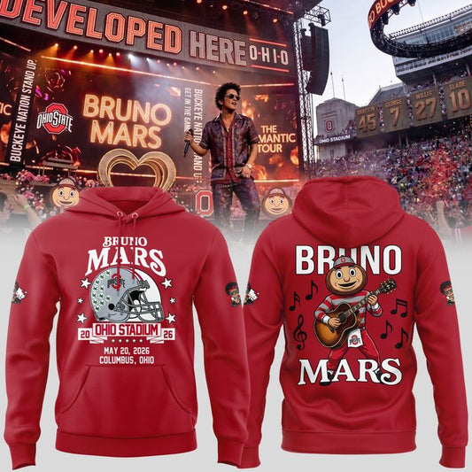 Bruno Mars x Ohio State Buckeyes Football - The Romantic Tour x Ohio Stadium Hoodie