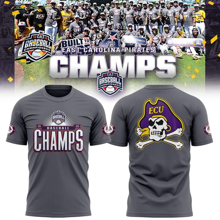 East Carolina Pirates 2026 American Baseball Champions T-Shirt - Gray v2