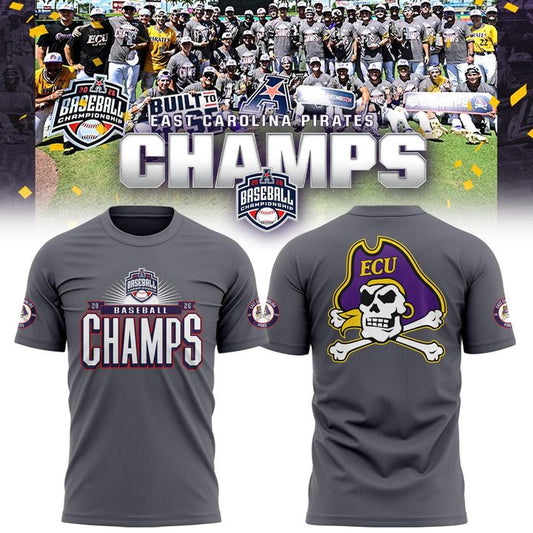 East Carolina Pirates 2026 American Baseball Champions T-Shirt - Gray v2