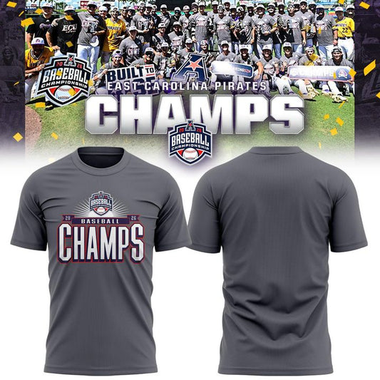 East Carolina Pirates 2026 American Baseball Champions T-Shirt - Gray v3