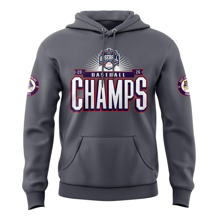 East Carolina Pirates 2026 American Baseball Champions Hoodie -Gray v2