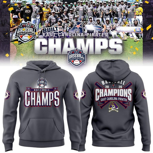East Carolina Pirates 2026 American Baseball Champions Hoodie -Gray