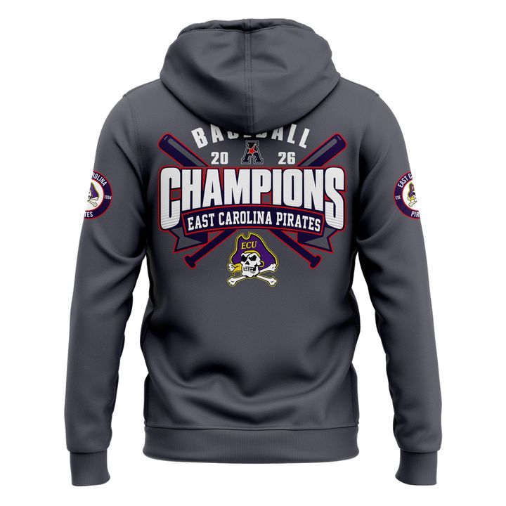 East Carolina Pirates 2026 American Baseball Champions Hoodie -Gray
