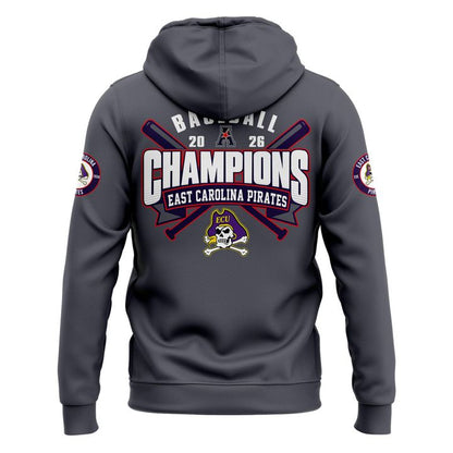 East Carolina Pirates 2026 American Baseball Champions Hoodie -Gray