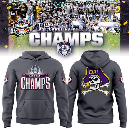 East Carolina Pirates 2026 American Baseball Champions Hoodie -Gray v2