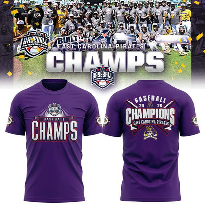 East Carolina Pirates 2026 American Baseball Champions T-Shirt- Purple