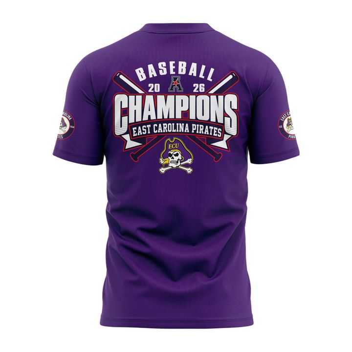 East Carolina Pirates 2026 American Baseball Champions T-Shirt- Purple