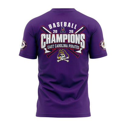 East Carolina Pirates 2026 American Baseball Champions T-Shirt- Purple