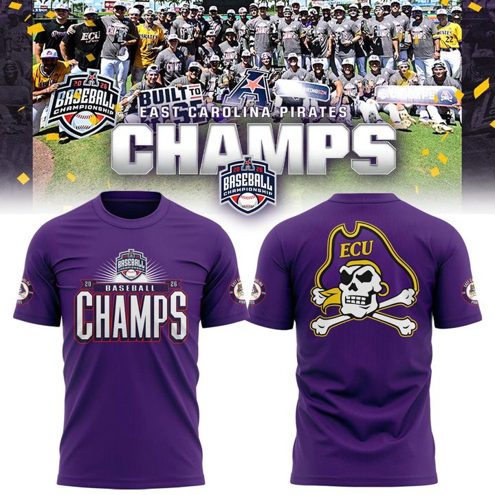 East Carolina Pirates 2026 American Baseball Champions T-Shirt- Purple v2