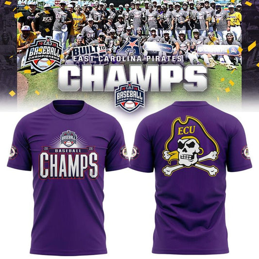 East Carolina Pirates 2026 American Baseball Champions T-Shirt- Purple v2