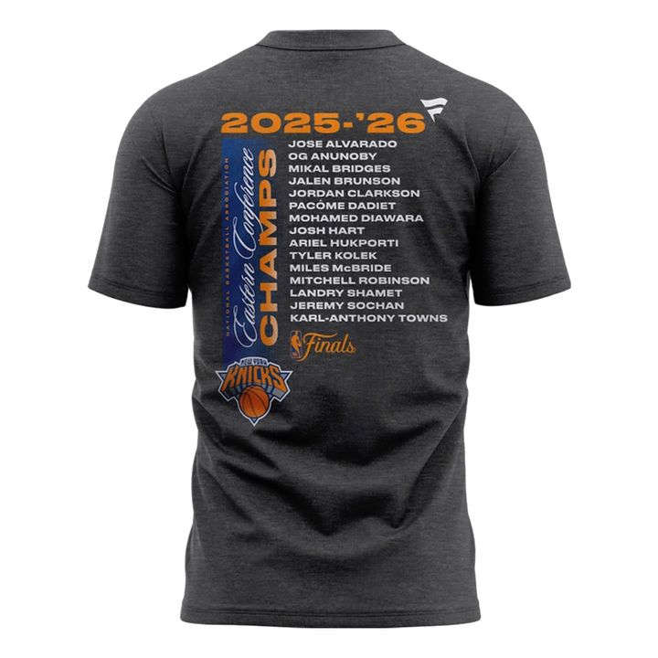 Men's New York Knicks  Heather Charcoal 2026 NBA Eastern Conference Champions Roster T-Shirt