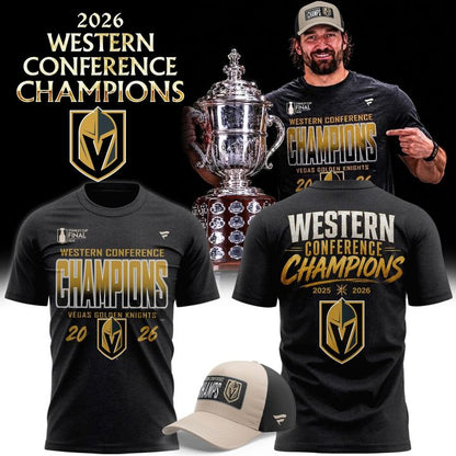 Men's VGK Heather Charcoal 2026 Western Conference Champions Two-Sided T-Shirt