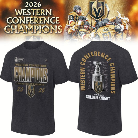 1. VGK  2026 Western Conference Champions Locker Room T-Shirt - Heather Charcoal