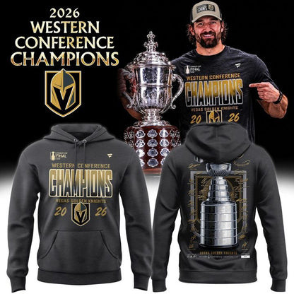 Men's VGK Fanatics Heather Charcoal 2026 Western Conference Champions Signature Hoodie