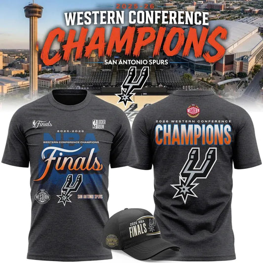 (Adult & Kids) San Antonio Spurs  Charcoal 2026 Western Conference Champions Two-Sided T-Shirt