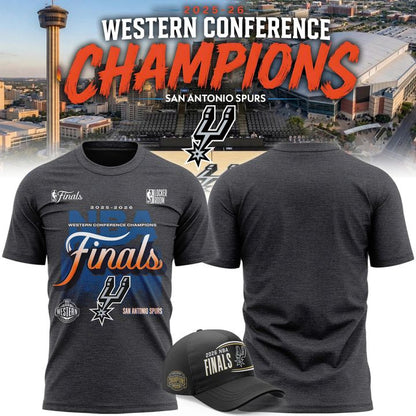 (Adult & Kids) San Antonio Spurs Charcoal 2026 Western Conference Champions Two-Sided T-Shirt