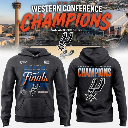 (Adult & Kids) San Antonio Spurs Charcoal 2026 Western Conference Champions Two-Sided Hoodie
