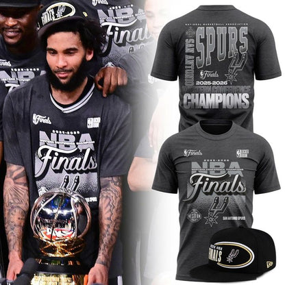 (Adult & Kids) San Antonio Spurs Black 2026 Western Conference Champions Stacked Block T-Shirt