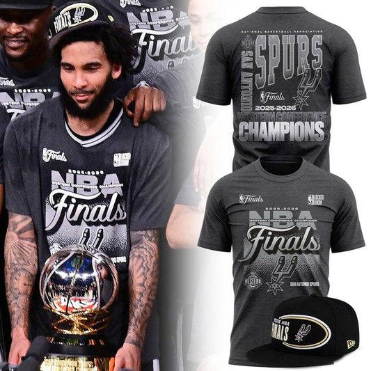 (Adult & Kids) San Antonio Spurs Black 2026 Western Conference Champions Stacked Block T-Shirt