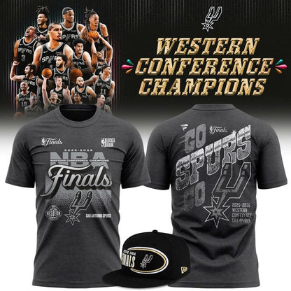 (Adult & Kids) San Antonio Spurs Charcoal 2026 Western Conference Champions Locker Room T-Shirt