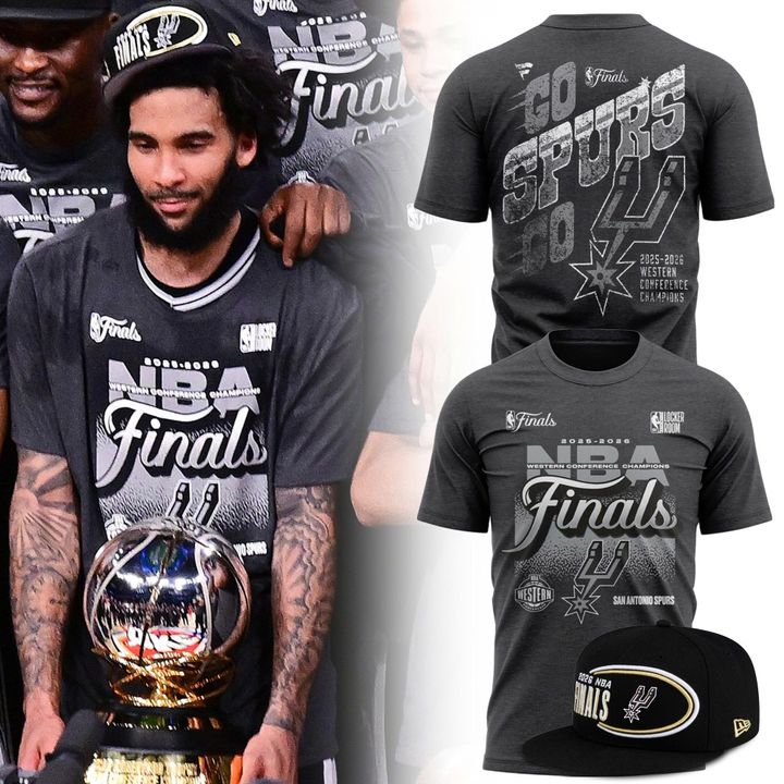(Adult & Kids) San Antonio Spurs Charcoal 2026 Western Conference Champions Locker Room T-Shirt