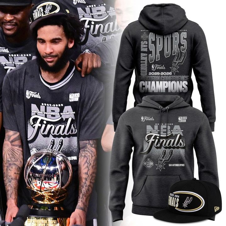 (Adult & Kids) San Antonio Spurs Black 2026 Western Conference Champions Stacked Block Hoodie