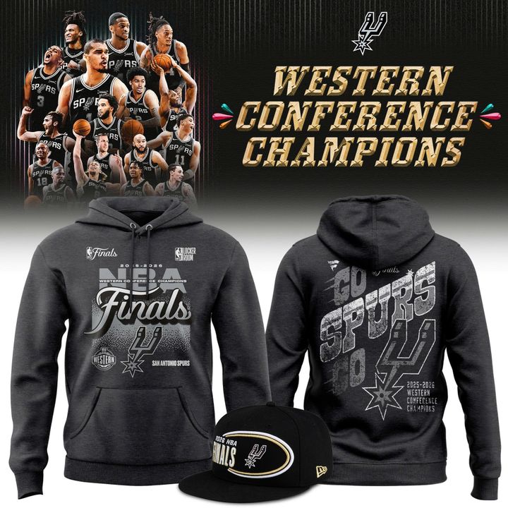 (Adult & Kids) San Antonio Spurs Charcoal 2026 Western Conference Champions Locker Room Hoodie