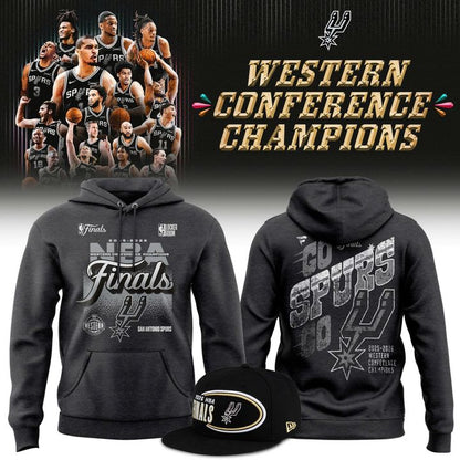 (Adult & Kids) San Antonio Spurs Charcoal 2026 Western Conference Champions Locker Room Hoodie