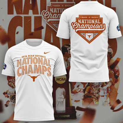 Exclusive T-Shirt White Texas Softball National Champions 2026
