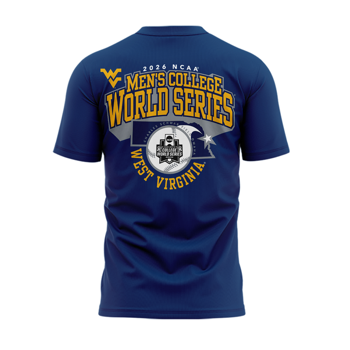 West Virginia Mountaineers 2026 Baseball Men's College World Series Omaneers Navy T-Shirt