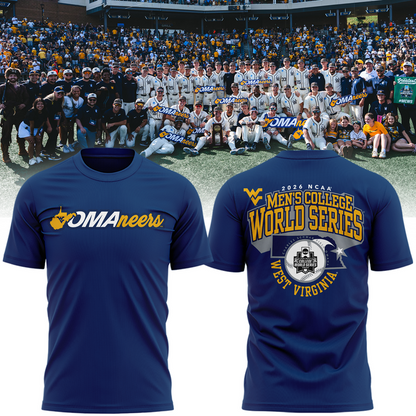 West Virginia Mountaineers 2026 Baseball Men's College World Series Omaneers Navy T-Shirt