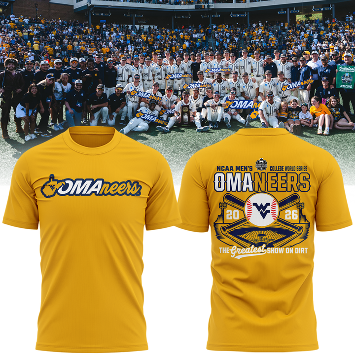 West Virginia Mountaineers 2026 NCAA Baseball Men's College World Series Omaneers Yellow T-Shirt