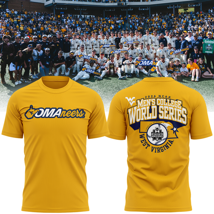 West Virginia Mountaineers 2026 NCAA Baseball Men's College World Series Omaneers Yellow T-Shirt