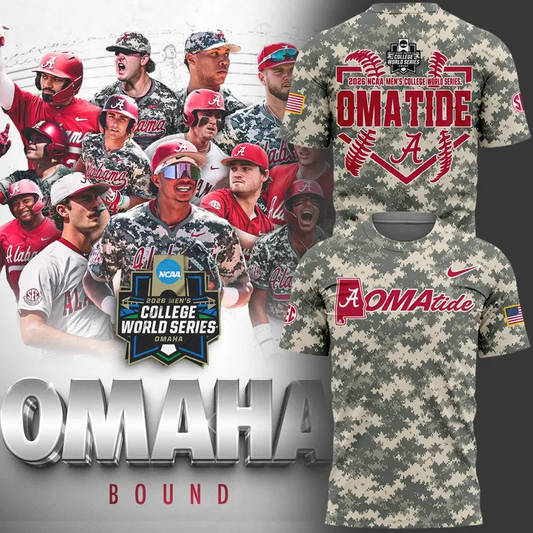 Alabama Crimson Tide 2026 Baseball College World Series OmaTide Camo T-Shirt