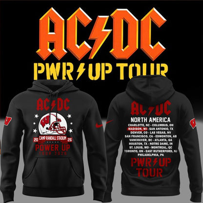 12. Perfect 2026 Power Up Tour AC/DC x Wisconsin Badgers Football Hoodie