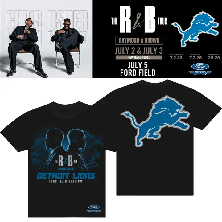 Detroit Lions x Usher & Chris Brown: The R&B Tour - Ford Field stadium black tee