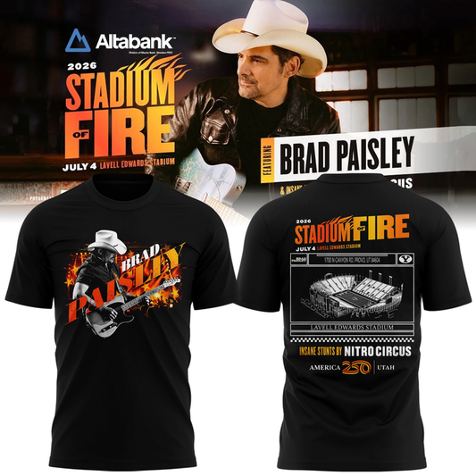 Limited Edtion BYU Football x Brad Paisley Stadium Of Fire Tour Black T-Shirt