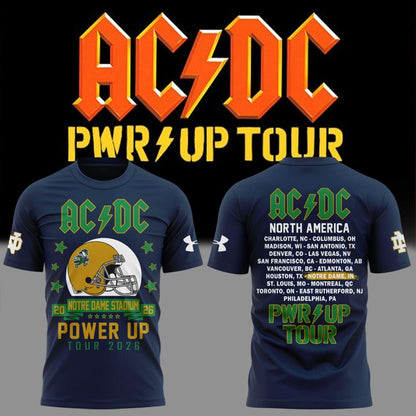 001. New Perfect Tshirt AC/DC x Notre Dame Football - Power Up Tour 2026 T-Shirt