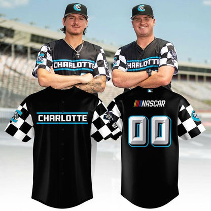 Custom Charlotte Knights NASCAR Theme Black Baseball Jersey